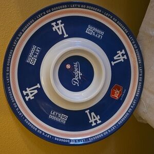 Chip 'n Dip Platter, 14" Round, Blue, White & Red.